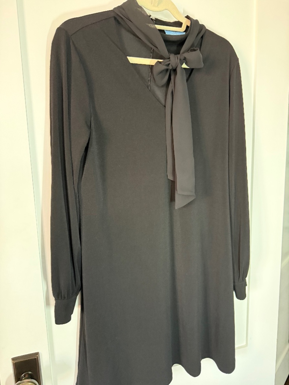 CeCe Black Tie Neck Bow Dress Long Sleeve Stretch Career Cocktail Size L